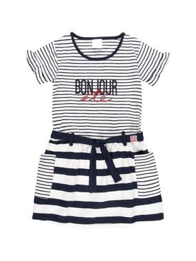 Navy and White Striped 'Bonjour' Kids Casual Dress